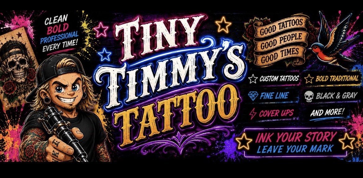 Tiny Timmy's Tattoo artwork and studio branding